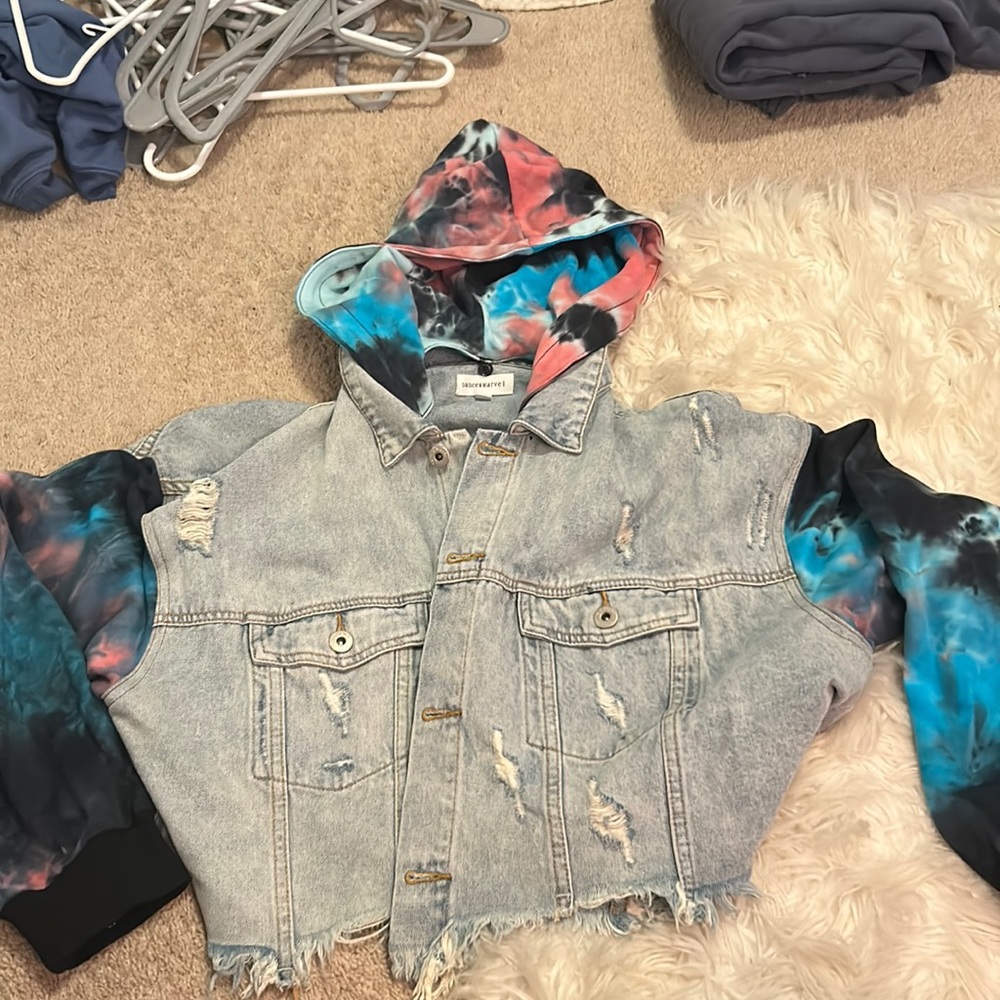 Tie dye hoodie denim jacket